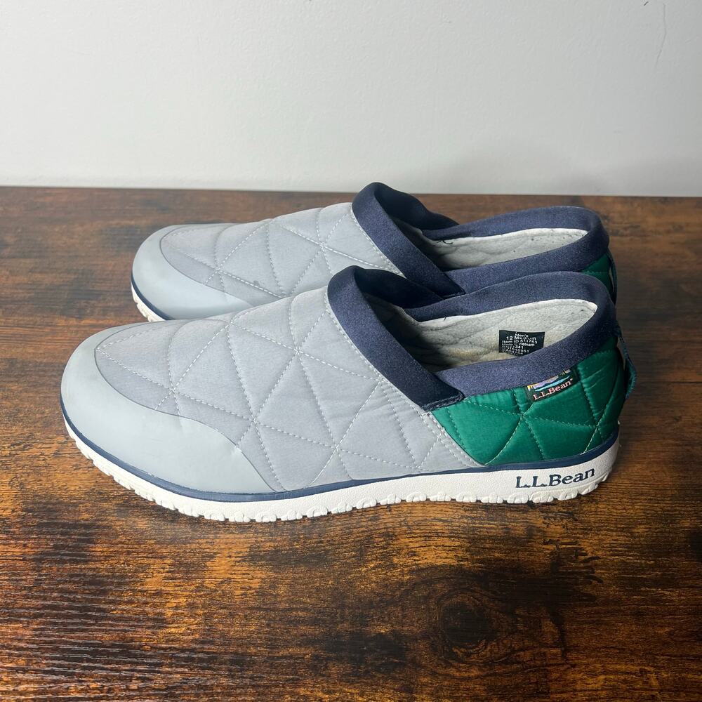 L.L. Bean Ultralight PrimaLoft Slip-Ons Green Grey Men's 12 Medium *No Insert*